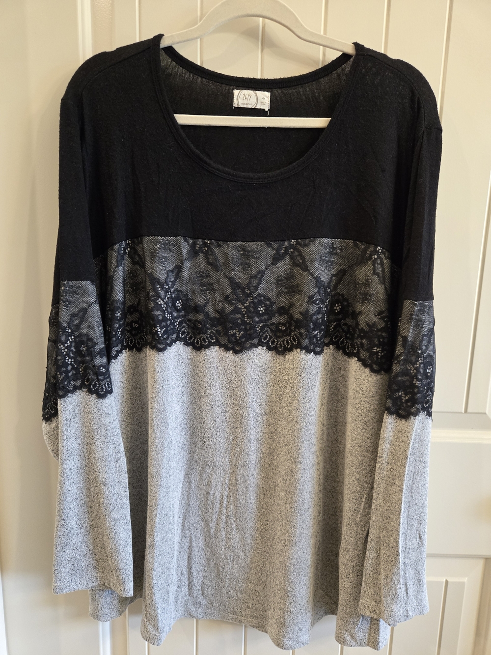 Maurices Black & Gray Lace-Trim Long Sleeve Top Size 4x